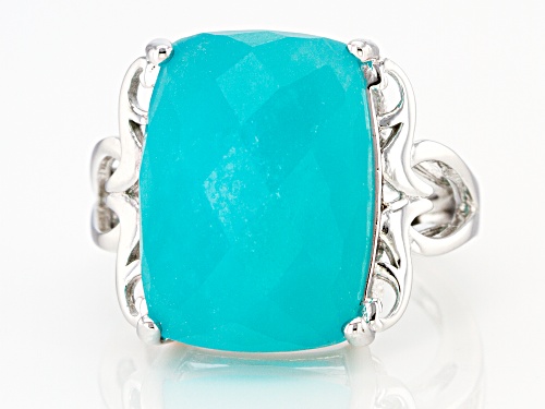 18x13mm Rectangular Cushion Checkerboard Cut Amazonite Rhodium Over Sterling Silver Ring - Size 7