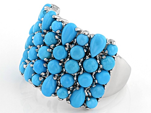 3mm and 2.50mm Round and 5X3mm Pear Shape Sleeping Beauty Turquoise Rhodium Over Silver Band Ring - Size 7