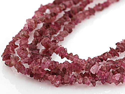 Free-Form Pink Tourmaline Rhodium Over Silver Multi-Row Beaded Necklace - Size 19