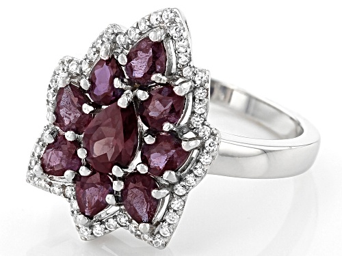 1.68ctw Pear Shape Lab Created Alexandrite with .24ctw Round White Zircon Rhodium Over Silver Ring - Size 9
