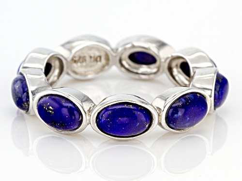 6X4mm Oval Lapis Lazuli Rhodium Over Sterling Silver Eternity Band Ring - Size 7