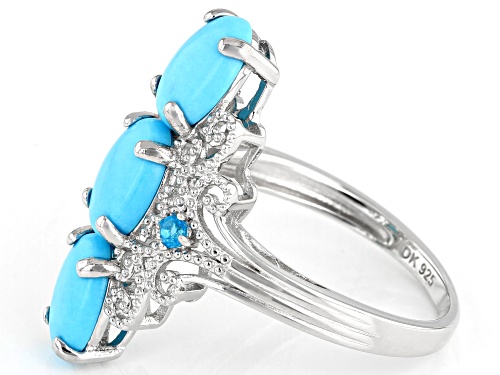 8x6mm Oval Sleeping Beauty Turquoise with .07ctw Neon Apatite Rhodium Over Silver 3-Stone Ring - Size 8