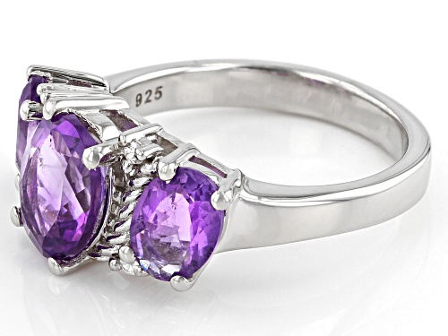 2.81ctw Oval Amethyst and .03ctw Round White Zircon Rhodium Over Sterling Silver Ring - Size 8