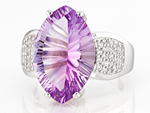 6.76ct Marquise Rose de France Amethyst and .37ctw Round White Zircon Rhodium Over Silver Ring - Size 8