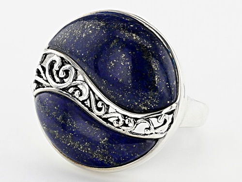 Free-form Lapis Lazuli Rhodium Over Silver Ring - Size 9