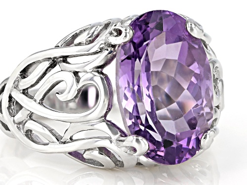 6.38CT OVAL Rose de France AMETHYST SOLITAIRE RHODIUM OVER STERLING SILVER RING - Size 8