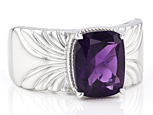 2.47ct Rectangular African Amethyst Rhodium Over Sterling Silver Solitaire Ring - Size 8