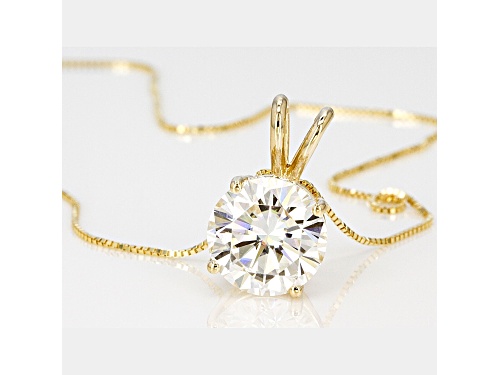 Moissanite Fire® 3.10ct Dew Round 14k Yellow Gold Pendant With 18 Inch Baby Box Chain