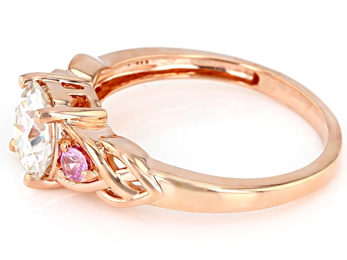 MOISSANITE FIRE(R) 1.20CT DEW AND .15CTW PINK SAPPHIRE 14K ROSE GOLD RING - Size 6