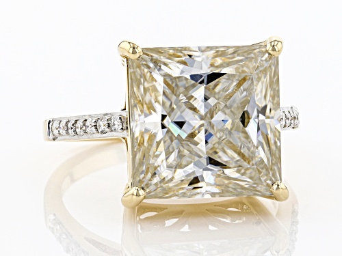 MOISSANITE FIRE(R) 8.49CTW DEW SQUARE PRINCESS CUT AND ROUND 14K YELLOW GOLD RING - Size 9