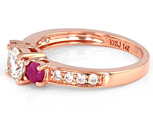 MOISSANITE FIRE(R) .84CTW DEW AND .48CTW BURMA RUBY 14K ROSE GOLD RING - Size 11