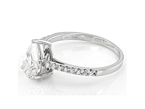 MOISSANITE FIRE(R) 1.66CTW DEW PEAR SHAPE AND ROUND 14K WHITE GOLD RING - Size 11