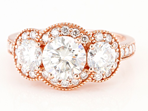 MOISSANITE FIRE(R) 2.84CTW DEW ROUND 14K ROSE GOLD RING - Size 8