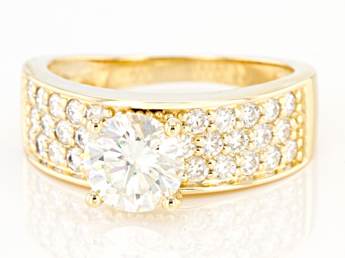MOISSANITE FIRE(R) 2.10CTW DEW ROUND 10K YELLOW GOLD RING - Size 8