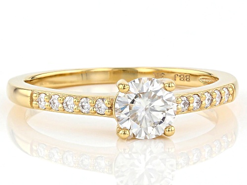 MOISSANITE FIRE(R) .70CTW DEW ROUND 3K YELLOW GOLD RING - Size 7