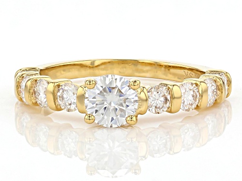 MOISSANITE FIRE(R) 1.40CTW DEW ROUND 3K YELLOW GOLD RING - Size 9