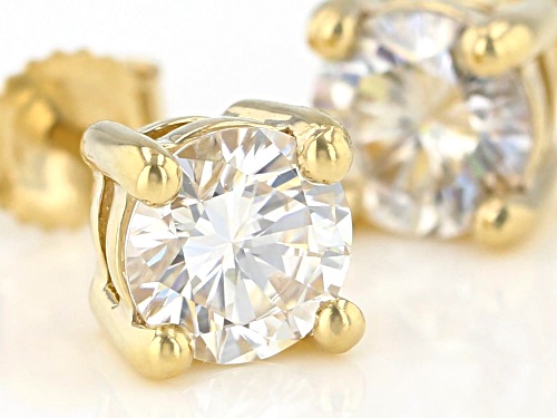 MOISSANITE FIRE(R) 1.20CTW DEW ROUND 3K YELLOW GOLD STUD EARRINGS