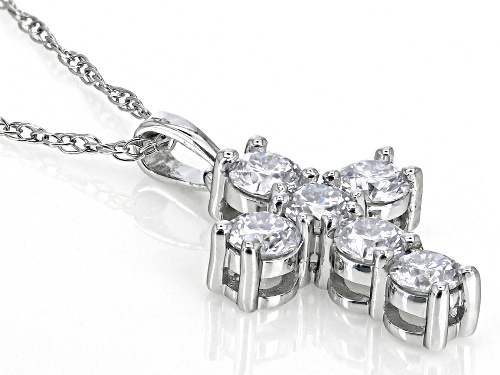 MOISSANITE FIRE® .78CTW DEW ROUND 10K WHITE GOLD CROSS PENDANT AND CHAIN