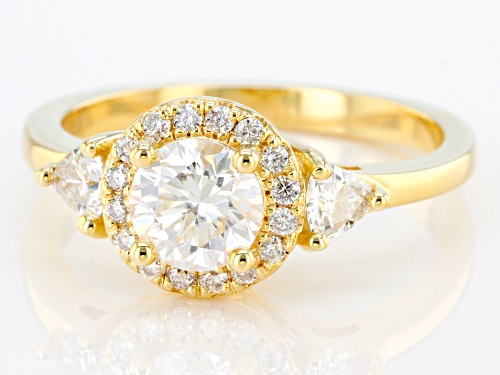 MOISSANITE FIRE(R) 1.24CTW DEW ROUND AND TRILLION CUT 3K YELLOW GOLD RING - Size 11