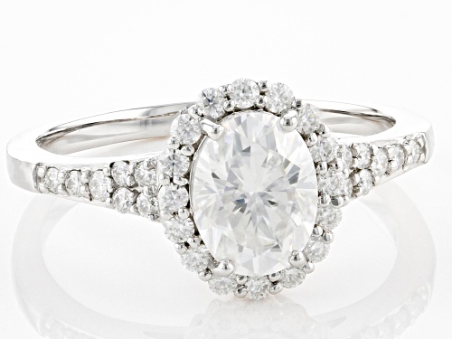 MOISSANITE FIRE® 1.98CTW DEW OVAL & ROUND RHODIUM OVER 10K WHITE GOLD RING - Size 8