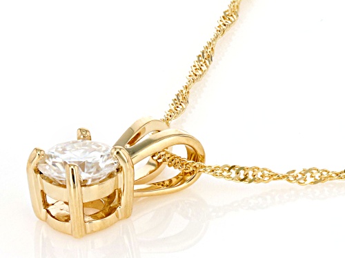 MOISSANITE FIRE® .50CT ROUND DEW 14K  YELLOW GOLD PENDANT & 18 INCH SINGAPORE CHAIN