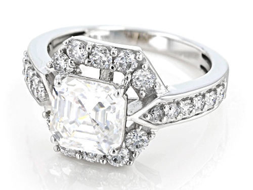 MOISSANITE FIRE(R) 3.92CTW DEW ASSCHER CUT & ROUND 10K WHITE GOLD RING - Size 7