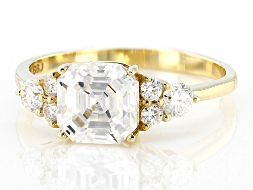 MOISSANITE FIRE® 2.17CTW DEW ASSCHER CUT & ROUND 10K YELLOW GOLD RING - Size 7