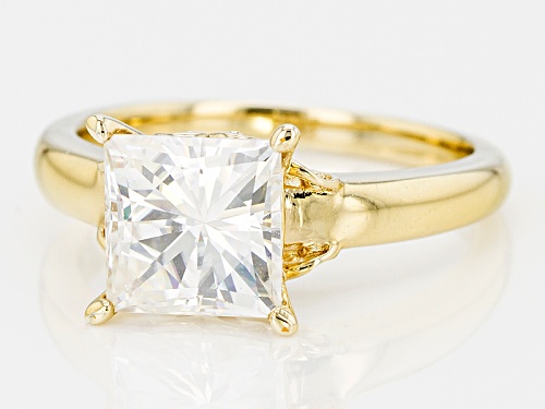 Moissanite Fire® 3.20ct Dew Square Cut 14k Yellow Gold Over Sterling Silver Solitaire Ring - Size 10