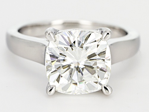 Moissanite Fire ® 5.02ct Dew Cushion Cut Platineve™ Ring - Size 10