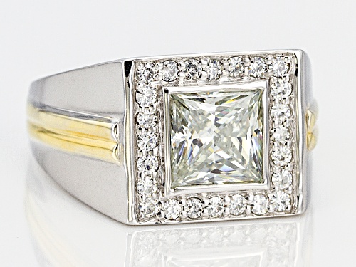 Moissanite Fire® 3.58ctw Dew Platineve™ And 14k Yellow Gold Over Platineve Mens Ring - Size 9