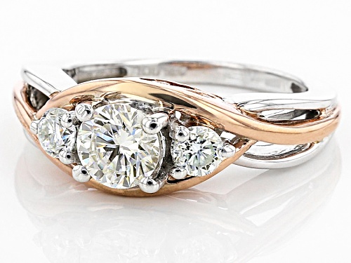 MOISSANITE FIRE(R) 1.12CTW DEW ROUND PLATINEVE(R) AND 14K ROSE GOLD OVER PLATINEVE RING - Size 10
