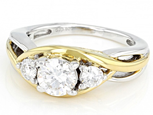 MOISSANITE FIRE(R) 1.12CTW DEW ROUND PLATINEVE(R) AND 14K YELLOW GOLD OVER PLATINEVE RING - Size 6