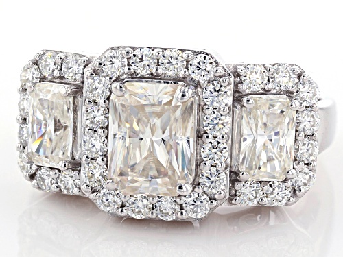 Moissanite Fire® 3.94ctw Dew Radiant Cut And Round Platineve™ Ring - Size 6