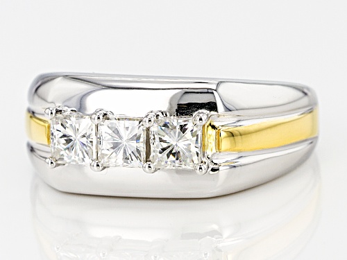 Moissanite Fire® 1.50ctw Dew Princess Cut Two Tone 14k Yellow Gold Over Platineve™ Gents Ring - Size 10