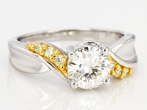 Moissanite Fire® 1.90ctw Dew With .22ctw Natural Yellow Dia Platineve™ Ring With 14k Yg Accent - Size 9