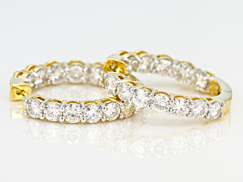 Moissanite Fire® 3.84ctw Dew Round 14k Yellow Gold Over Silver Inside Out Hoop Earrings