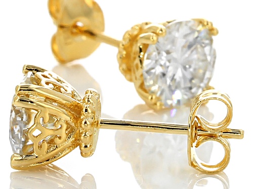 Moissanite Fire® 2.40ctw Dew Round 14k Yellow Gold Over Silver Earrings
