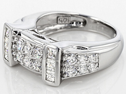 Moissanite Fire® 1.44ctw Dew Princess Cut And Round Platineve™ Ring - Size 5