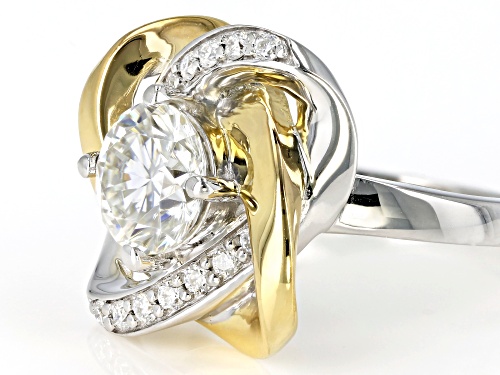 Moissanite Fire ® 1.78ctw Dew Round Platineve™ And 14k Yellow Gold Over Platineve™ Ring - Size 10