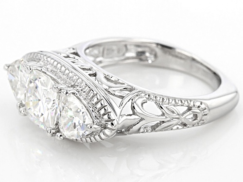 Moissanite Fire® 2.30ctw Dew Cushion And Trillion Cut Platineve™ Ring - Size 10