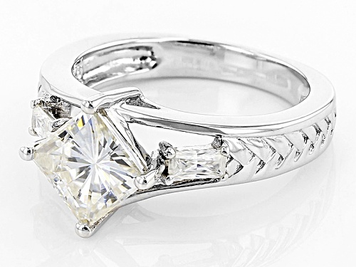 Moissanite Fire® 1.90ctw Dew Square Brilliant And Baguette Platineve™ Ring - Size 11
