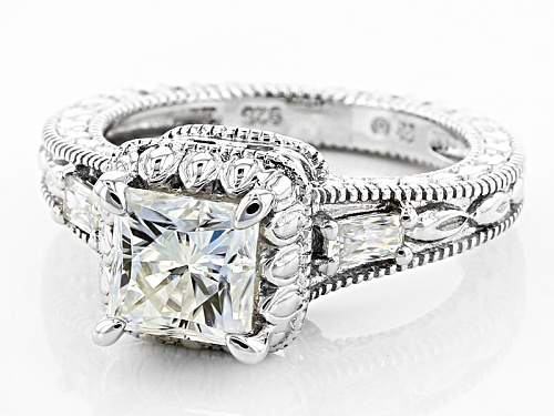 Moissanite Fire® 1.90ctw Dew Square Brilliant And Baguette Platineve™ Ring - Size 11