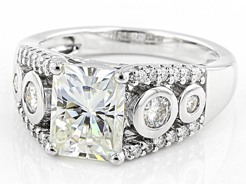 Moissanite Fire® 3.26ctw Dew Radiant Cut And Round Platineve™ Ring - Size 7