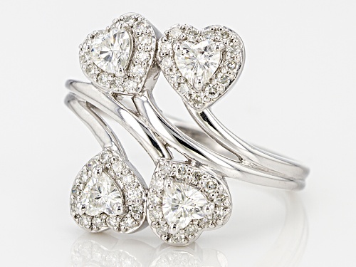 Moissanite Fire® 1.44ctw Dew Heart Shape And Round Platineve™ Ring - Size 5
