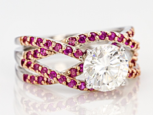 Moissanite Fire® 1.90ctw Dew & 1.40ctw Pink Sapphire Platineve™ Ring - Size 10