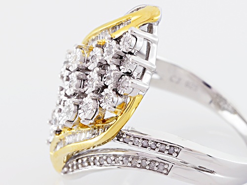 Monture Diamond™ .33ctw Round & Baguette White Diamond Rhodium & 14k Yellow Gold Over Silver Ring - Size 7