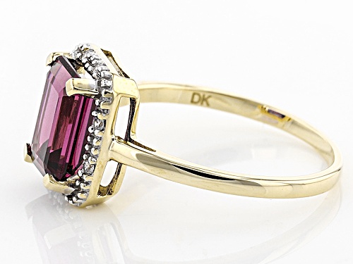 2.25ct Emerald Cut Grape Color Garnet With .06ctw Round White Zircon 10k Yellow Gold Ring - Size 7