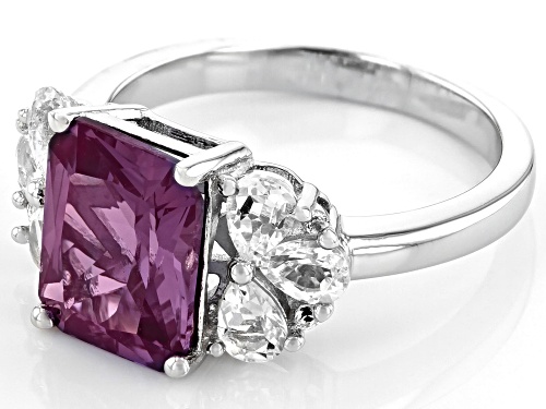 3.30ct Purple Lab Created Color Change Sapphire with .87ctw White Topaz Rhodium Over Silver Ring - Size 9