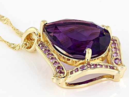 6.46ct Pear Shape and .45ctw Round African Amethyst 18k Gold Over Silver Pendant With Chain