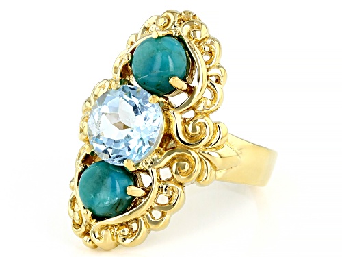 6MM CABOCHON TURQUOISE WITH 2.00CTW GLACIER TOPAZ(TM) 18K YELLOW GOLD OVER STERLING SILVER RING - Size 8